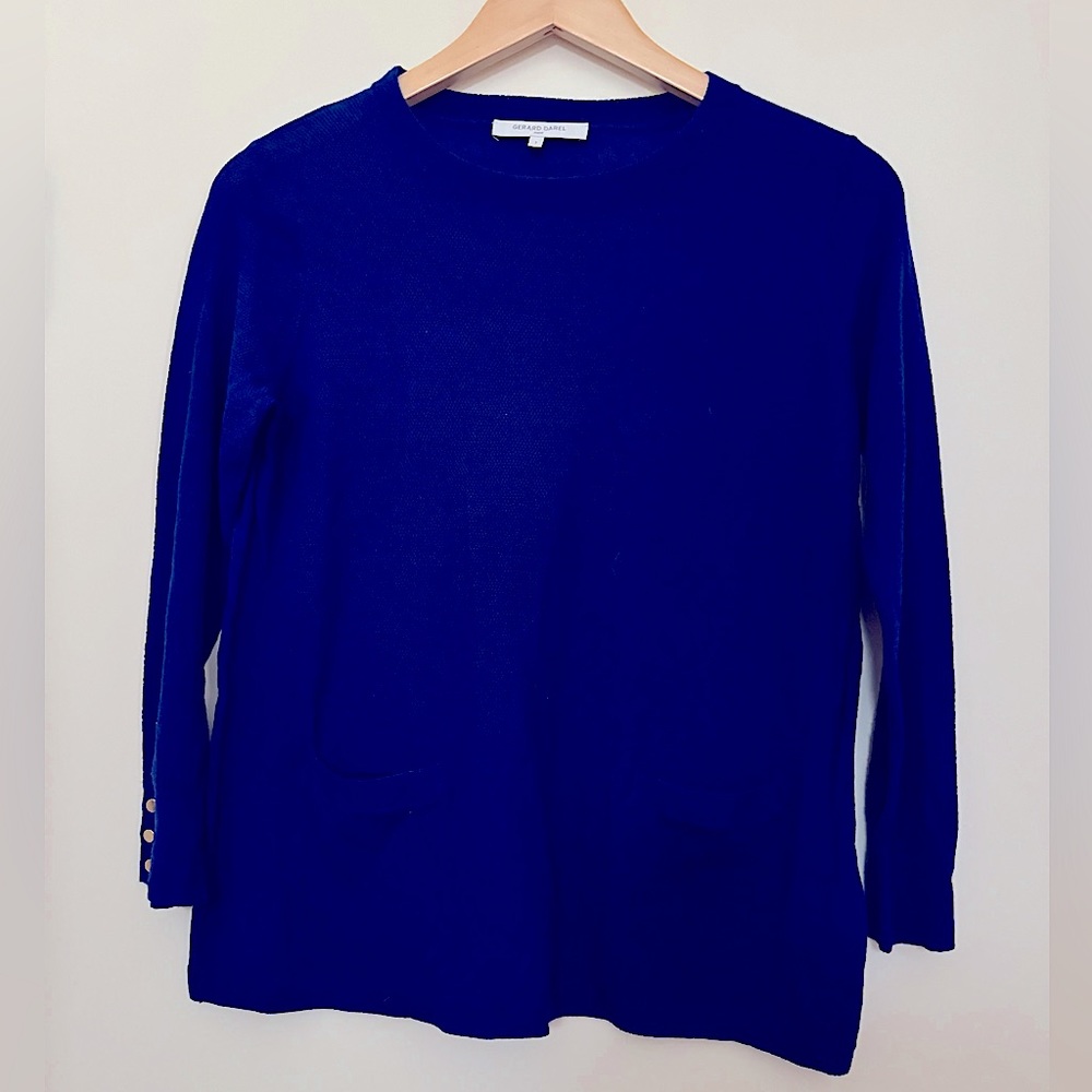 Gerard Darel size 1. Blue light sweater. Gold accents.